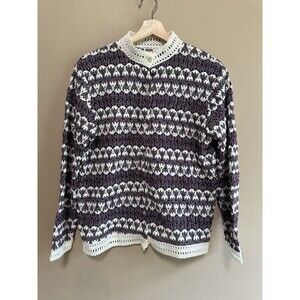 Vtg Montgomery Ward 70s Cardigan Sweater Purple Crochet Womens Sz 40 Grandmacore